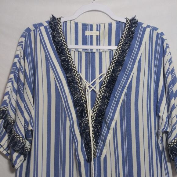 Pink Blush Blue Stripe Beachy Boho Swimsuit Cover Size M - Picture 3 of 8